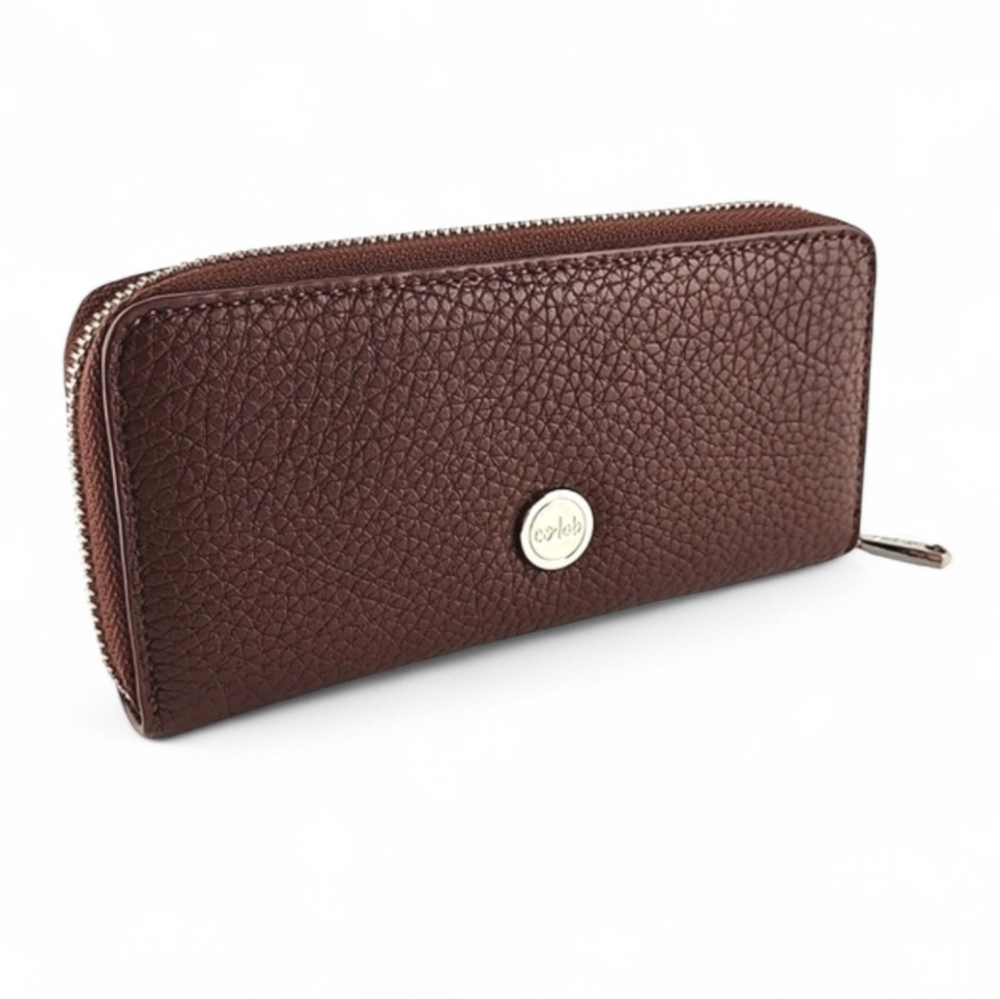 Co-Lab Women's Zip Around Small Wallet Chestnut Brown Pebbled Faux Leather